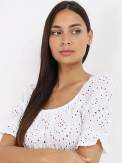 Top Ajouré à Volants 7 Top Ajouré à Volants -Look De Femme Soldes Boutique W12 9666 WHT 4