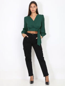 Crop Top Cache-coeur à Manches Plissées 5 Crop Top Cache-coeur à Manches Plissées -Look De Femme Soldes Boutique W13 23409 GRN 3