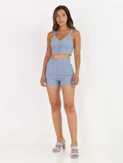 Short Texturé Style Chambray 5 Short Texturé Style Chambray -Look De Femme Soldes Boutique W13 5167 LTBLU 3