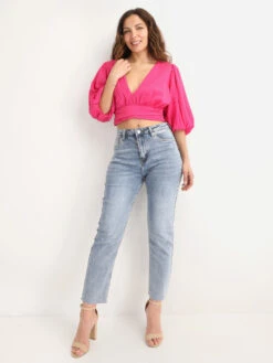 Crop Top Plissé à Manches Ballons. -Look De Femme Soldes Boutique W18 15241 FSH 3