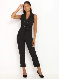 Combinaison Sans Manches Style Blazer -Look De Femme Soldes Boutique W24 5963 BLK 3