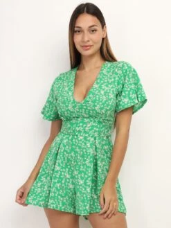 Combi-short à Imprimé Petites Fleurs 7 Combi-short à Imprimé Petites Fleurs -Look De Femme Soldes Boutique W25 P8359 C GRN 4