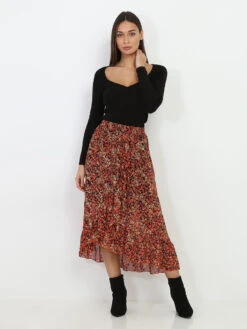 Jupe Style Portefeuille à Fleurs 5 Jupe Style Portefeuille à Fleurs -Look De Femme Soldes Boutique W27 8235 C BLK 3