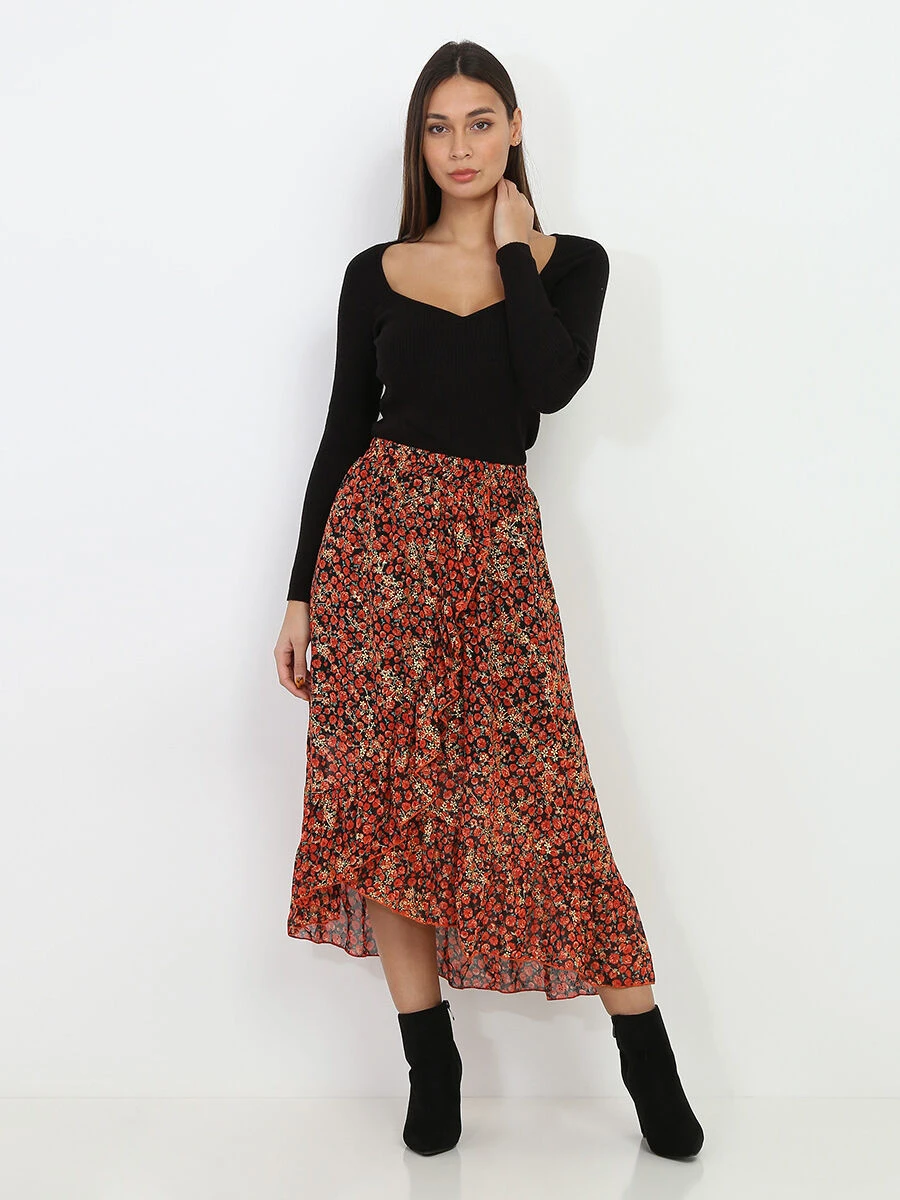 Jupe Style Portefeuille à Fleurs 3 Jupe Style Portefeuille à Fleurs – Image 3