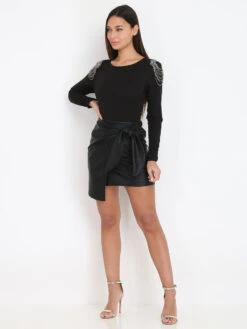 Jupe Simili Portefeuille à Nouer -Look De Femme Soldes Boutique X03 8036 BLK 3