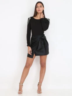 Jupe Simili Portefeuille à Nouer -Look De Femme Soldes Boutique X03 8036 BLK 4
