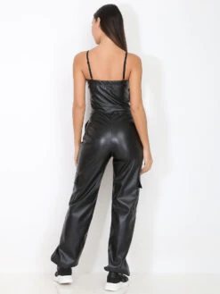 Combinaison Cargo En Simili -Look De Femme Soldes Boutique X10 8037 BLK 2