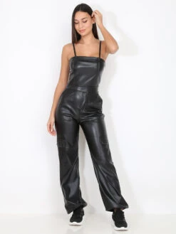 Combinaison Cargo En Simili -Look De Femme Soldes Boutique X10 8037 BLK 4