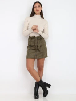 Jupe En Suédine à Boutons Et Noeud -Look De Femme Soldes Boutique X22 L16895 KHK 4