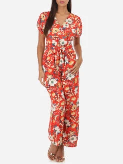 Combinaison Fluide Motif Fleuri Manches Courtes -Look De Femme Soldes Boutique X26 0780 1 RED 3