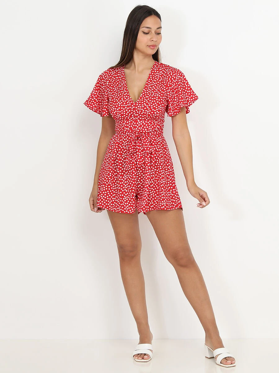 Combi-short Fluide Rouge à Imprimé Floral Rouge 3 Combi-short Fluide Rouge à Imprimé Floral Rouge – Image 3