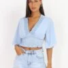 Crop Top Froncé Avec Dentelle