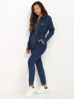 Combinaison En Jeans Style Utilitaire -Look De Femme Soldes Boutique Y06 B1201 DKBLU 3