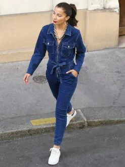 Combinaison En Jeans Style Utilitaire -Look De Femme Soldes Boutique Y06 B1201 DKBLU 4
