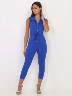 Combinaison Cintrée à Col Chemise -Look De Femme Soldes Boutique Y20 MY50385 BLU 3