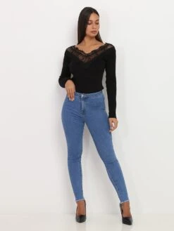 Jeans Sculptant Effiloché Aux Chevilles -Look De Femme Soldes Boutique Y22 DZ356 50 BLU 3