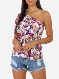 Top Fluide Asymétrique Motif Fleuri