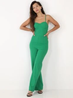 Combinaison Pantalon évasé Vert à Bretelles Vert -Look De Femme Soldes Boutique Z09 12090 GRN 3
