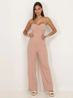 Combinaison Pantalon évasé Beige à Bretelles Naturel