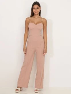 Combinaison Pantalon évasé Beige à Bretelles Naturel -Look De Femme Soldes Boutique Z09 12090 NUD 3