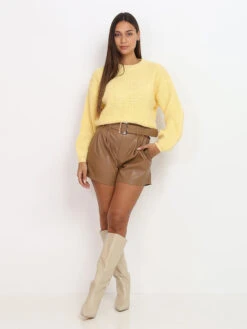 Short évasé En Simili Ceinturé 5 Short évasé En Simili Ceinturé -Look De Femme Soldes Boutique Z09 MC9025 CML 3