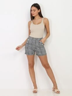 Short Officier à Motif Prince-de-galles -Look De Femme Soldes Boutique Z10 16018 2 BLKWHT 3