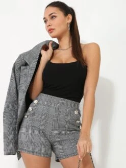 Short Officier à Motif Prince-de-galles -Look De Femme Soldes Boutique Z10 16018 2 BLKWHT 5