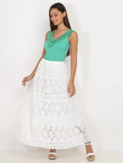 Top Moulant Vert à Décolleté En Dentelle Vert -Look De Femme Soldes Boutique Z12 198109 GRN 3