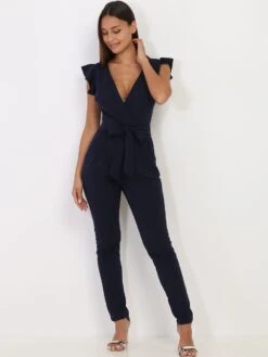 Combinaison Ceinturée à Volants 5 Combinaison Ceinturée à Volants -Look De Femme Soldes Boutique Z15 3403 NVY 3
