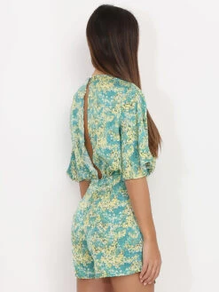 Combinaison Jupe Short Verte à Fleurs Vert -Look De Femme Soldes Boutique Z24 3838 GRN 3