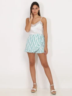 Jupe Short à Volants Avec Motif Feuilles -Look De Femme Soldes Boutique Z25 0972 GRN 3