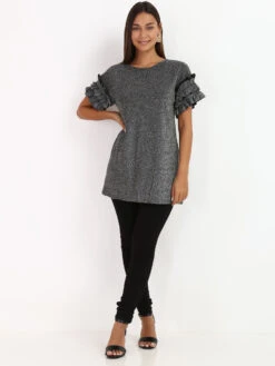 Top à Paillettes Et Volants -Look De Femme Soldes Boutique Z28 CH5523 BLKSLV 4