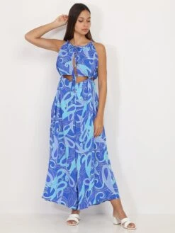 Combinaison Cut Out Bleue à Motif Style Cachemire Bleu -Look De Femme Soldes Boutique Z29 3869 BLU 3