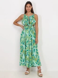 Combinaison Cut Out Verte à Motif Style Cachemire Vert -Look De Femme Soldes Boutique Z29 3869 GRN 3